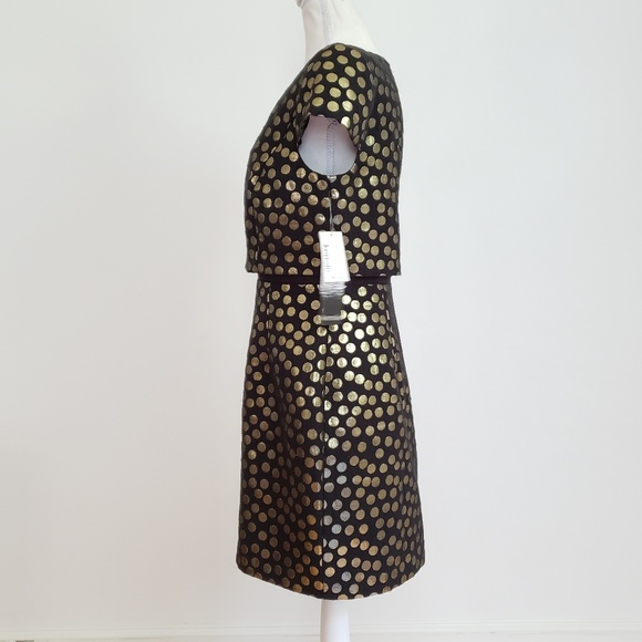 NWOT Kensie Gold Polka Dot Jaquard Popover Dress - Picture 3 of 5